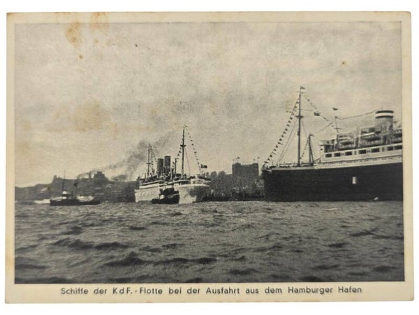 Original WW2 German KDF Postcard - NS Gemeinschaft Kraft durch Freude, KDF Fleet in Hamburg (1937)