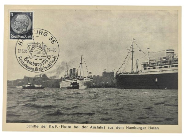 Original WW2 German KDF Postcard - NS Gemeinschaft Kraft durch Freude, KDF Fleet in Hamburg (1938)