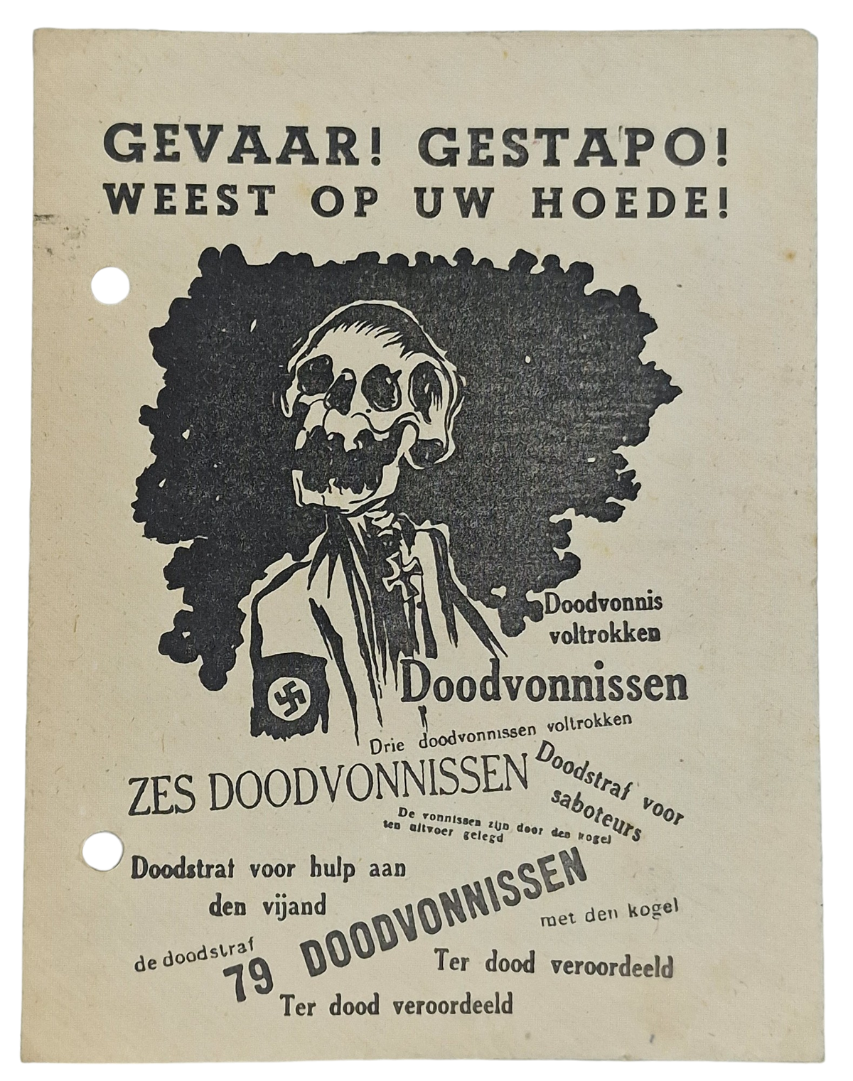 Original WW2 Dutch Resistance Document - Gevaar! Gestapo! Weest op uw ...