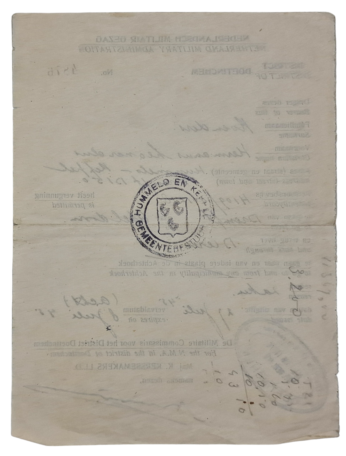 Original WW2 Dutch Liberation Document - MG Militair Gezag travel ...