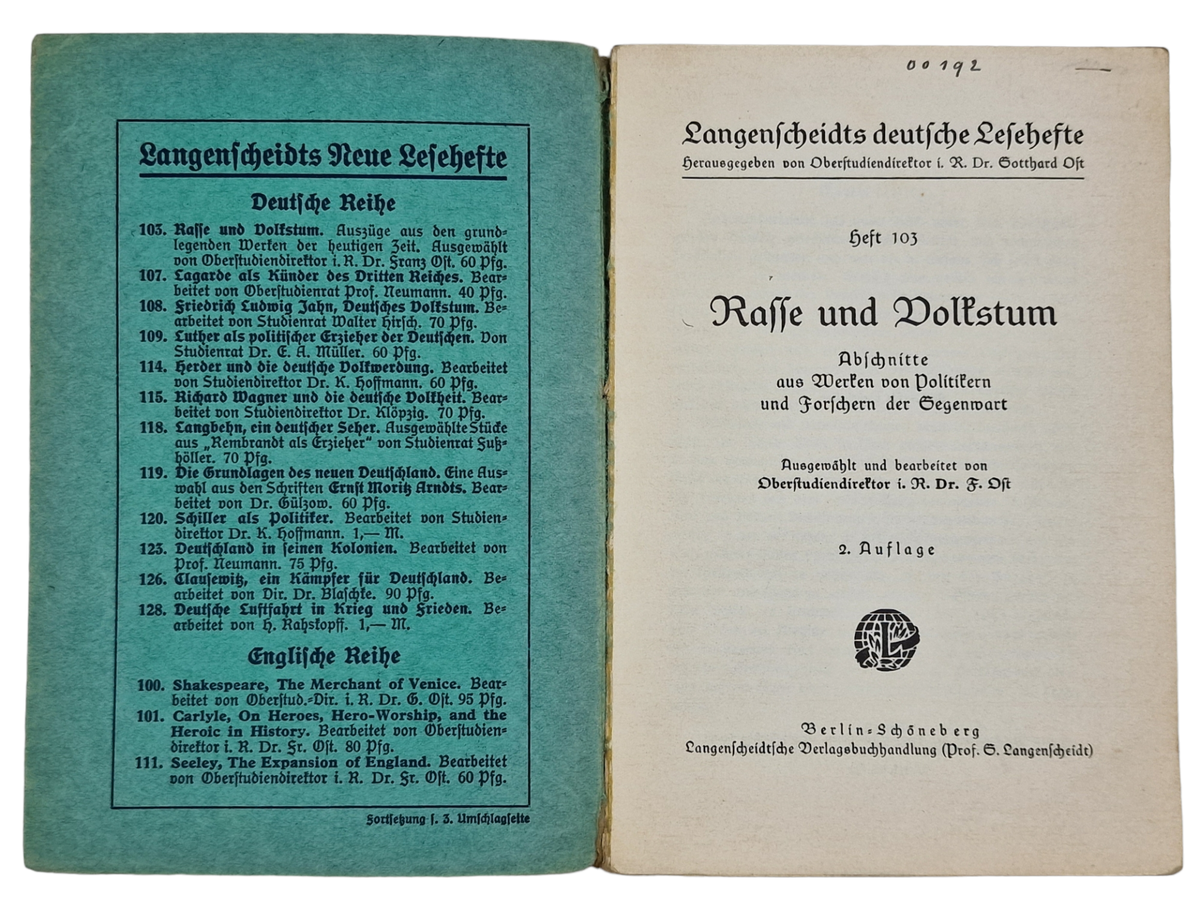 Bok Rasse Original WW2 German Book - Rasse und Volksstum, Oberstudiendirektor Dr ...