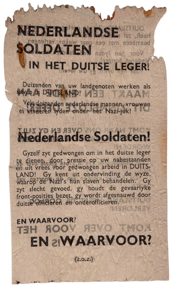 Leaflet ''Nederlandse soldaten in het Duitse leger!''