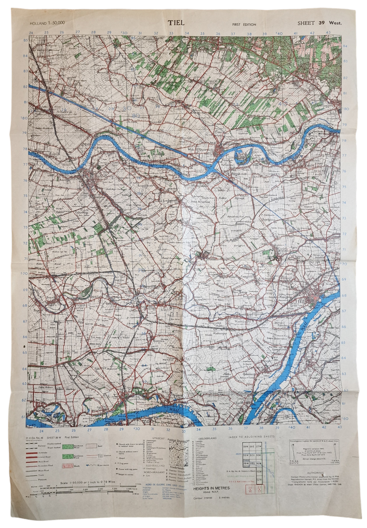 Original WW2 British map - Tiel (1945)