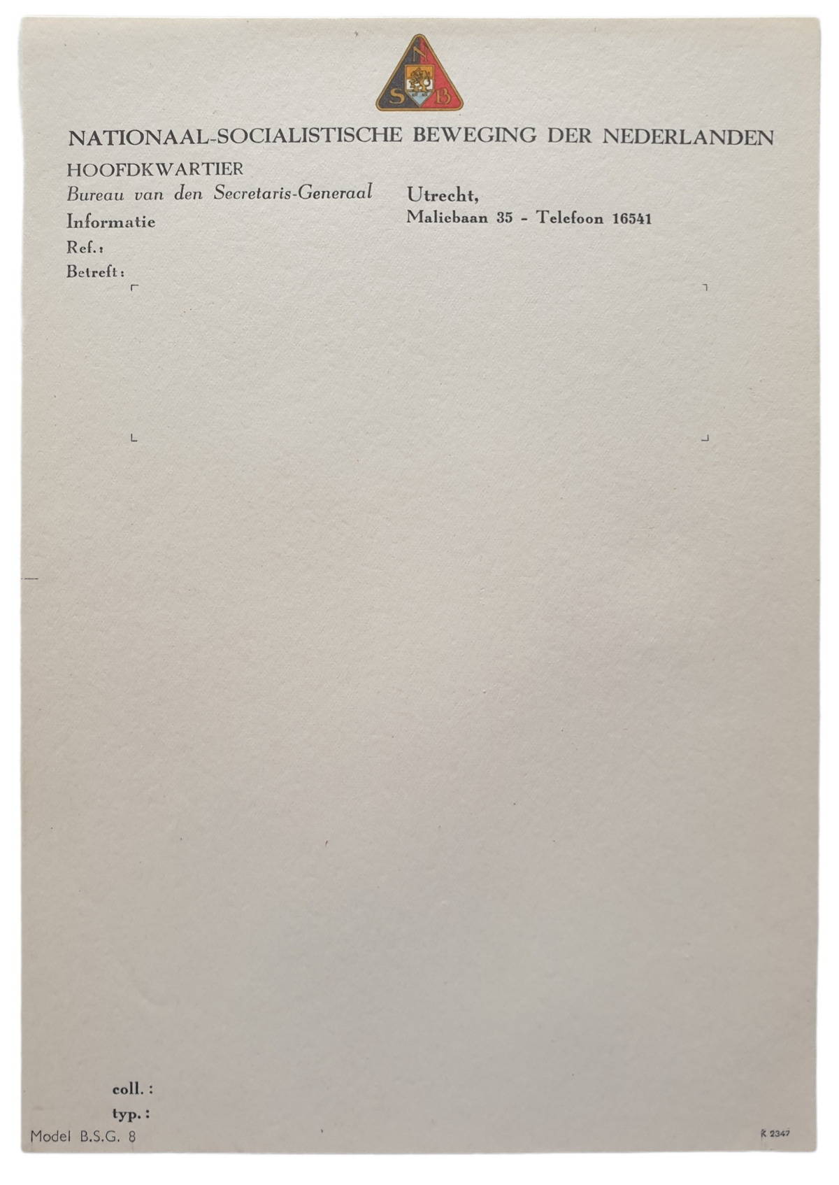 Nsb Mail NSB headquarters writing paper | RG-Militaria