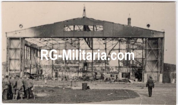Original WW2 German Photo - Burned out hangar at the Rotterdam airfield of Waalhaven, Holland, May (1940)