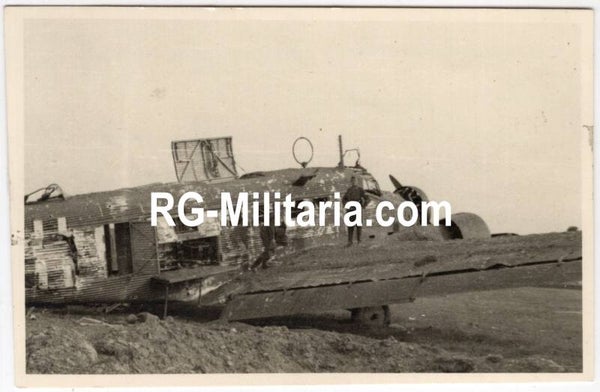 Original WW2 German Photo - German soldiers on Rotterdam airfield Waalhaven with a destroyed Junkers JU 52 airplane, Holland (1940)