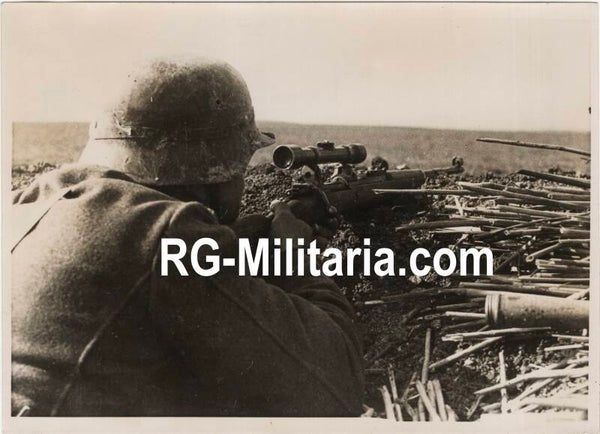 Original WW2 German Press Photo - German sniper Scharfschütze on the front (1944)