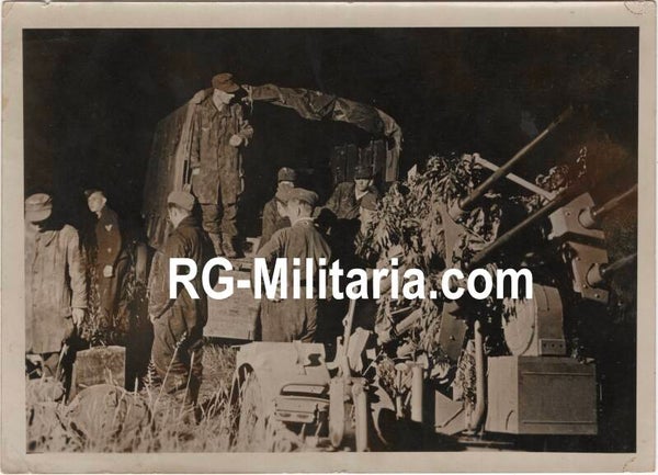 Original WW2 German Press Photo - Luftwaffe flak division with a Flakvierling near Caen, Normandy, France, D-Day, Operation Overlord (1944)