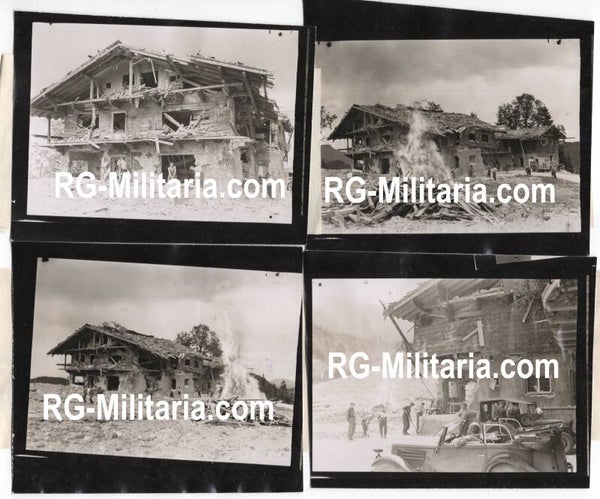 Original WW2 British Press Photo - Germans POW soldiers clean up bombed house of Hermann Göring, Berchtesgaden (1945)