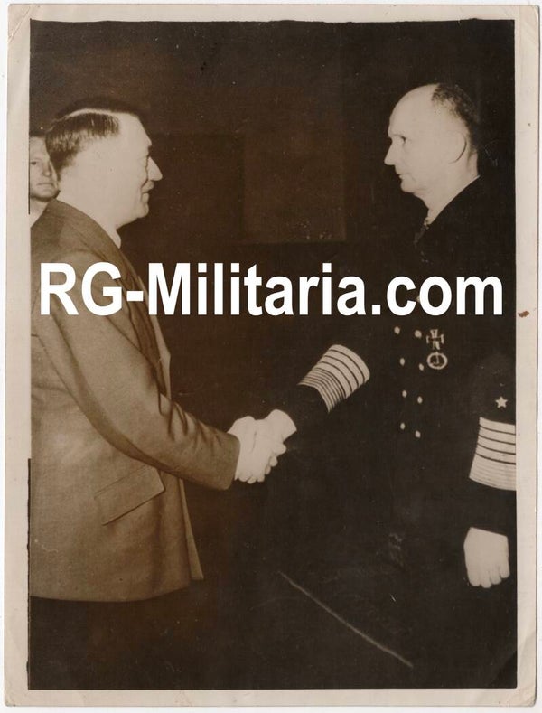 Original WW2 British Press Photo - Adolf Hitler and Grossadmiral Karl Donitz