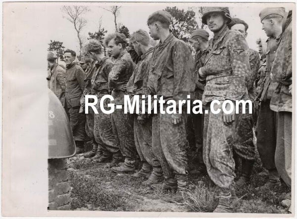 Original WW2 British Press Photo - Captured POW 12th SS HJ Hitler Jungend division at Gruchy near Caen, Normandy, Operation Overlord, D-Day (1944)