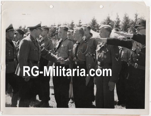 Original WW2 Flemish Collaboration Press Photo - Flemish HJ Vlaanderen Hitler Youth with Arthur Axmann, Marienburg (1944)