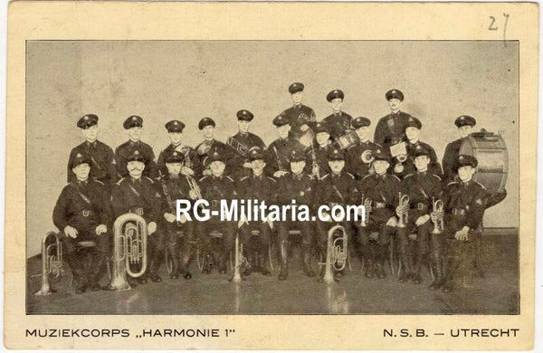 Original WW2 Dutch Collaboration NSB Postcard - Muziekcorps Harmonie 1, NSB Utrecht