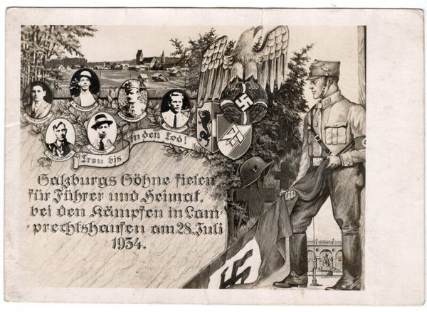 Original WW2 German Postcard - Salzburg Söhne fielen fur Fuhrer und Heimat, bei den Kampfen in Lamprechtshausen am 28 juli (1934)