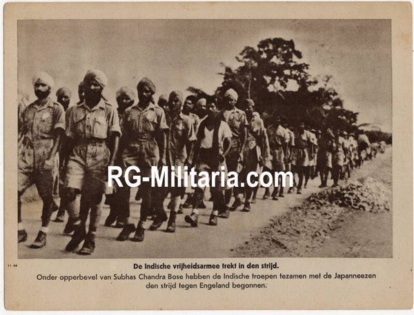 Original WW2 Dutch Bilderdienst Press Photo - AZAD HIND, Indian Legion fight against England, under Subhas Chandra Bose (1944)