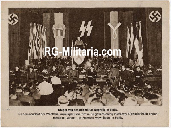 Original WW2 Dutch Bilderdienst Press Photo - Ritterkreuztrager Knight's Cross wearer Walloon Waffen-SS volunteer Leon Degrelle in Paris (1944)