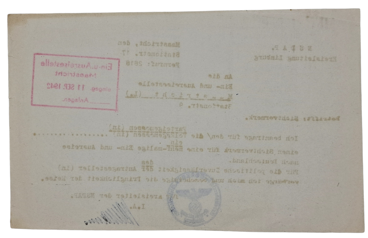 Original WW2 Dutch Document - NSDAP Kreisleitung Limburg, Maastricht ...