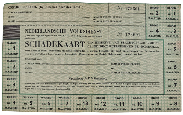 Original WW2 Dutch Collaboration NVD Document - Nederlandsche Volksdienst Schadekaart for bombing victims