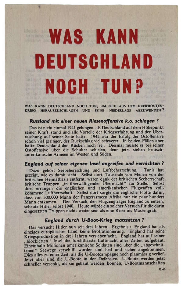 Original WW2 British Leaflet - G 40 Was kann Deutschland noch tun? (1943)