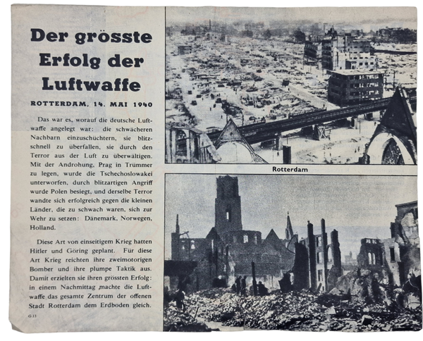 Original WW2 British Leaflet - G 13 Der grösste Erfgolg der Luftwaffe, Rotterdam (1943)