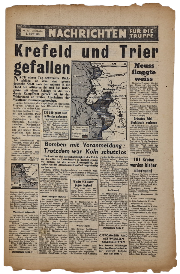 Original WW2 British Leaflet - Nachrichten für die Truppe Nr. 321, Krefeld, Trier (1945)