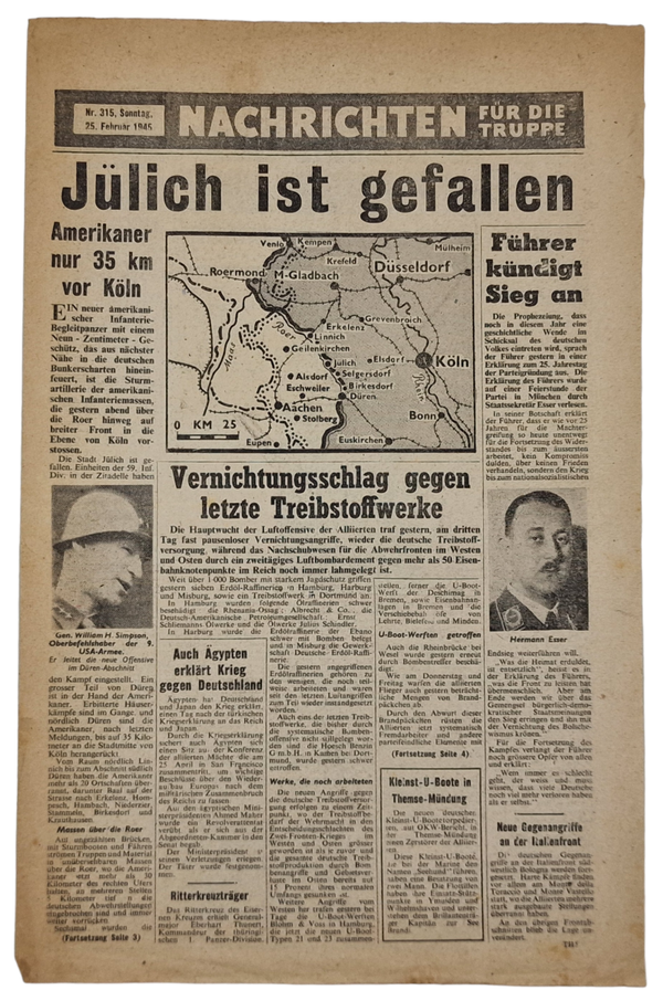 Original WW2 British Leaflet - Nachrichten für die Truppe Nr. 315, Jülich (1945)