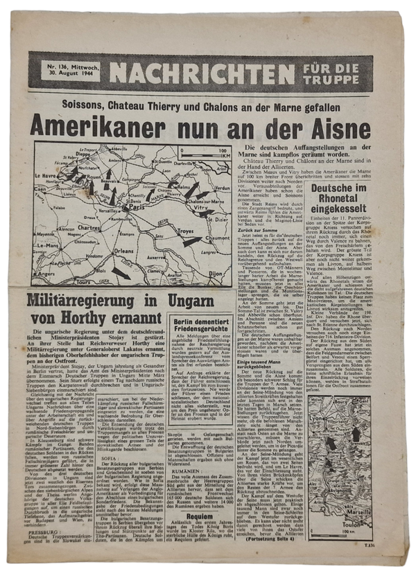 Original WW2 British Leaflet - Nachrichten für die Truppe Nr. 136, Aisne (1944)