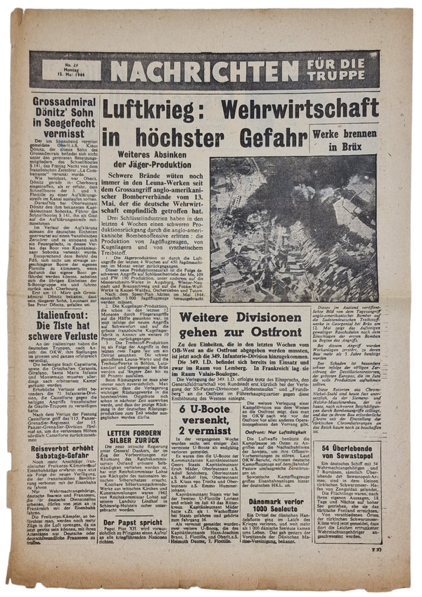 Original WW2 British Leaflet - Nachrichten für die Truppe Nr. 29, Italy (1944)