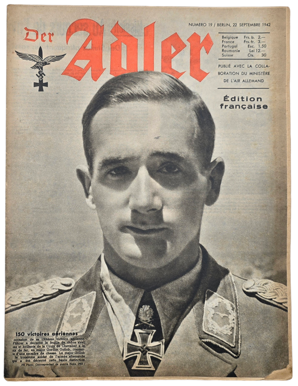 Original WW2 French Luftwaffe Magazine - Der Adler Heft 19, 22 Septembre, No. 19, Gordon Gollob (1942)