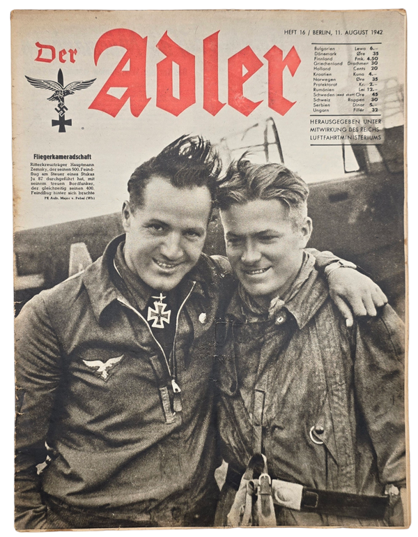 Original WW2 German Luftwaffe Magazine - Der Adler Heft 16, 11 August, No. 16, Johann Zemsky (1942)
