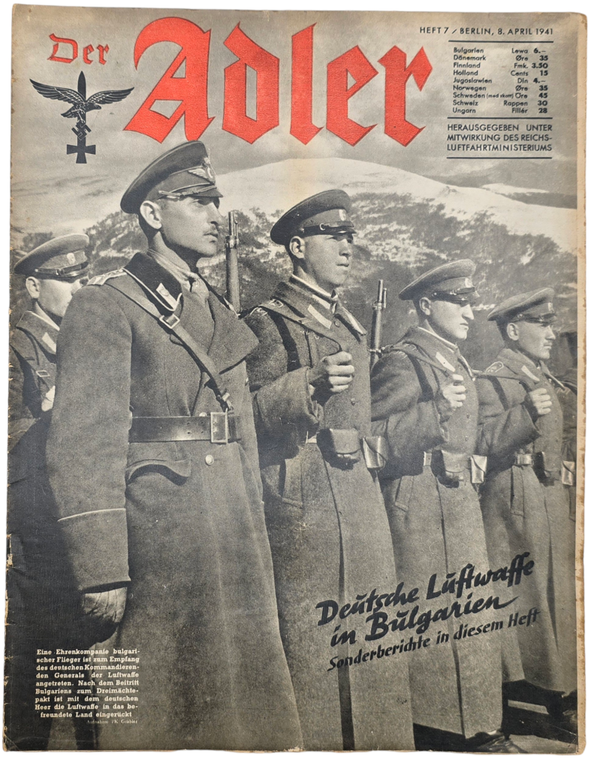 Original WW2 German Luftwaffe Magazine - Der Adler Heft 7, 8 April, No. 7, Sonderbericht Bulgaria (1941)