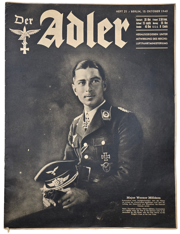 Original WW2 German Luftwaffe Magazine - Der Adler Heft 21, 15 Oktober, No. 21, Werner Molders, English edition (1940)