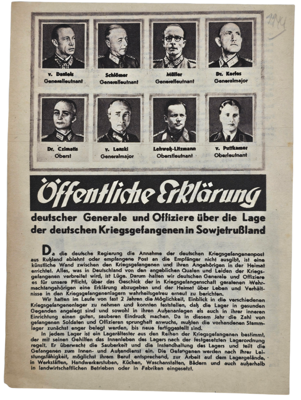 Original WW2 Russian Leaflet - 3218 "Öffentliche Erklärung" (1944)