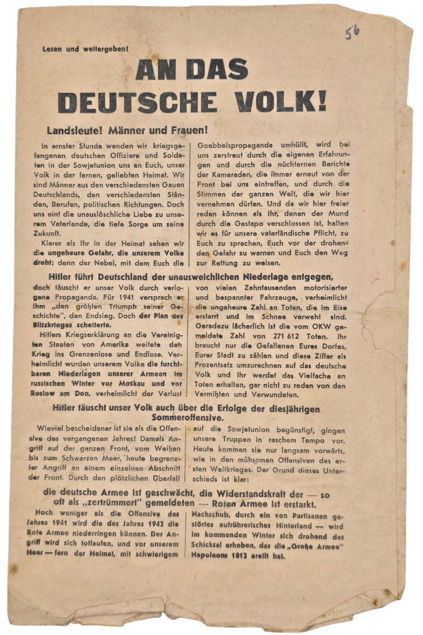 Original WW2 Russian Leaflet - 1738 "An das Deutsche Volk!" (1942)