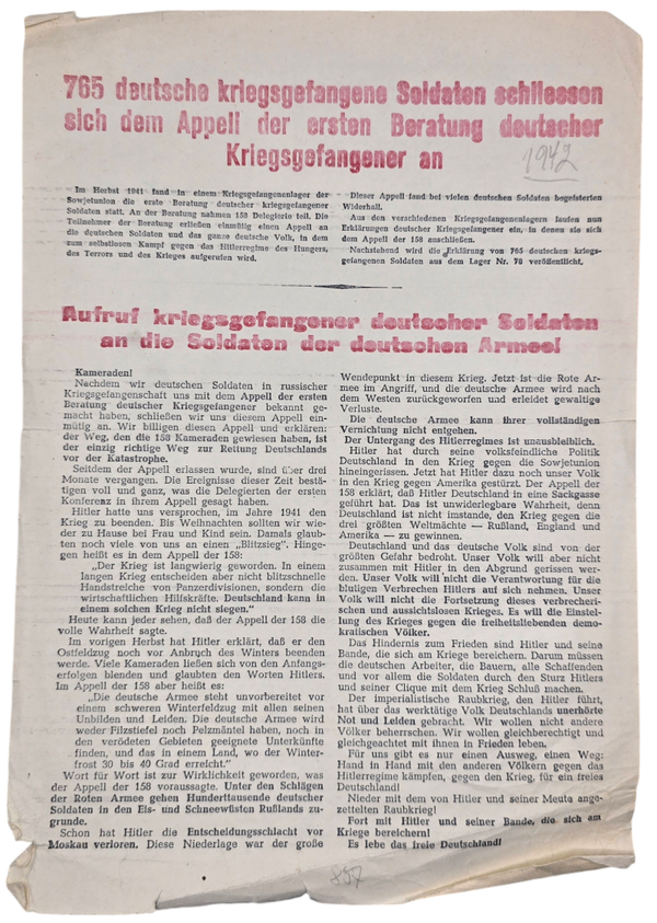 Original WW2 Russian Leaflet - 857 "765 Deutsche Kriegsgefangene Soldaten'' (1942)