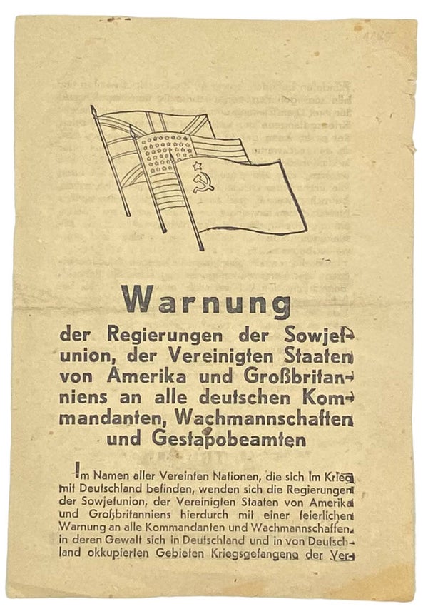 Original WW2 Russian Leaflet - "Warnung der Regierungen der Sowjet-union" (1945)