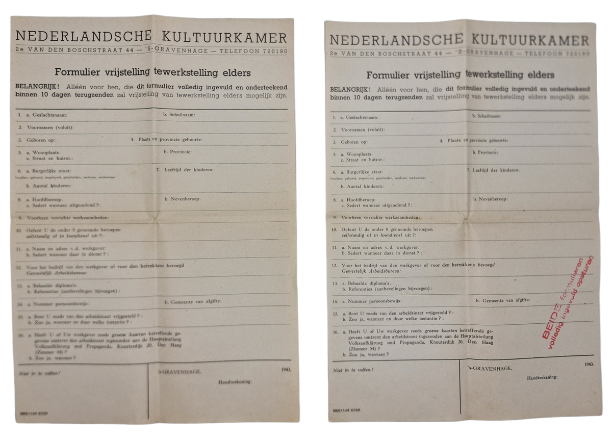 Original WW2 Dutch Collaboration Document - Nederlandsche Kultuurkamer ...