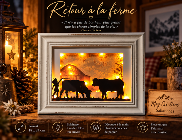 Retour à la ferme – Cadre lumineux artisanal