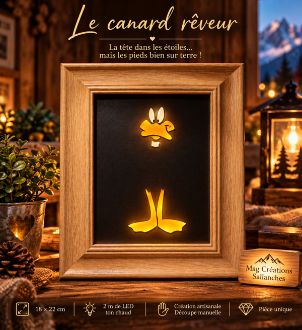 Le Canard rêveur – Cadre lumineux artisanal