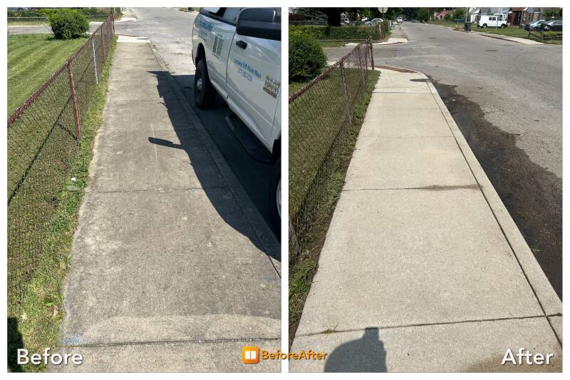 Sidewalk, concrete pressure cleaning