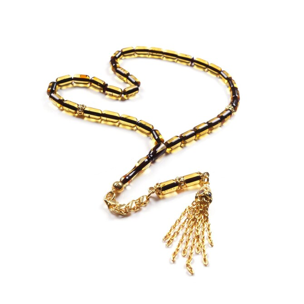 Golden Design Herbal Fossil Drop Amber Rosary