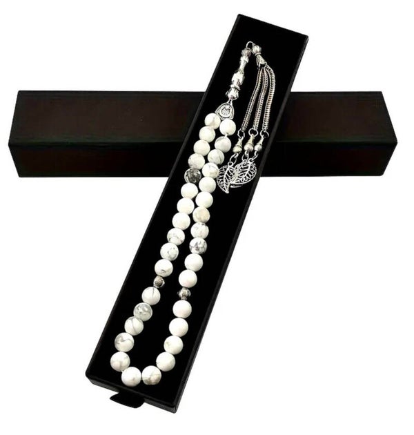 Oltu stone rosary with silver tassel
