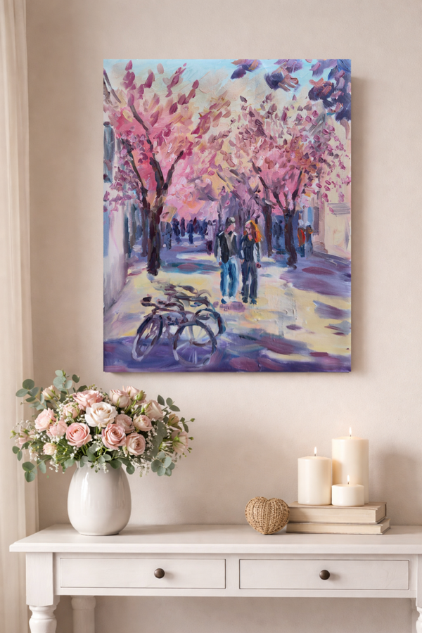 Cherry Blossom Original Oil painting Bonn Germany arrt.