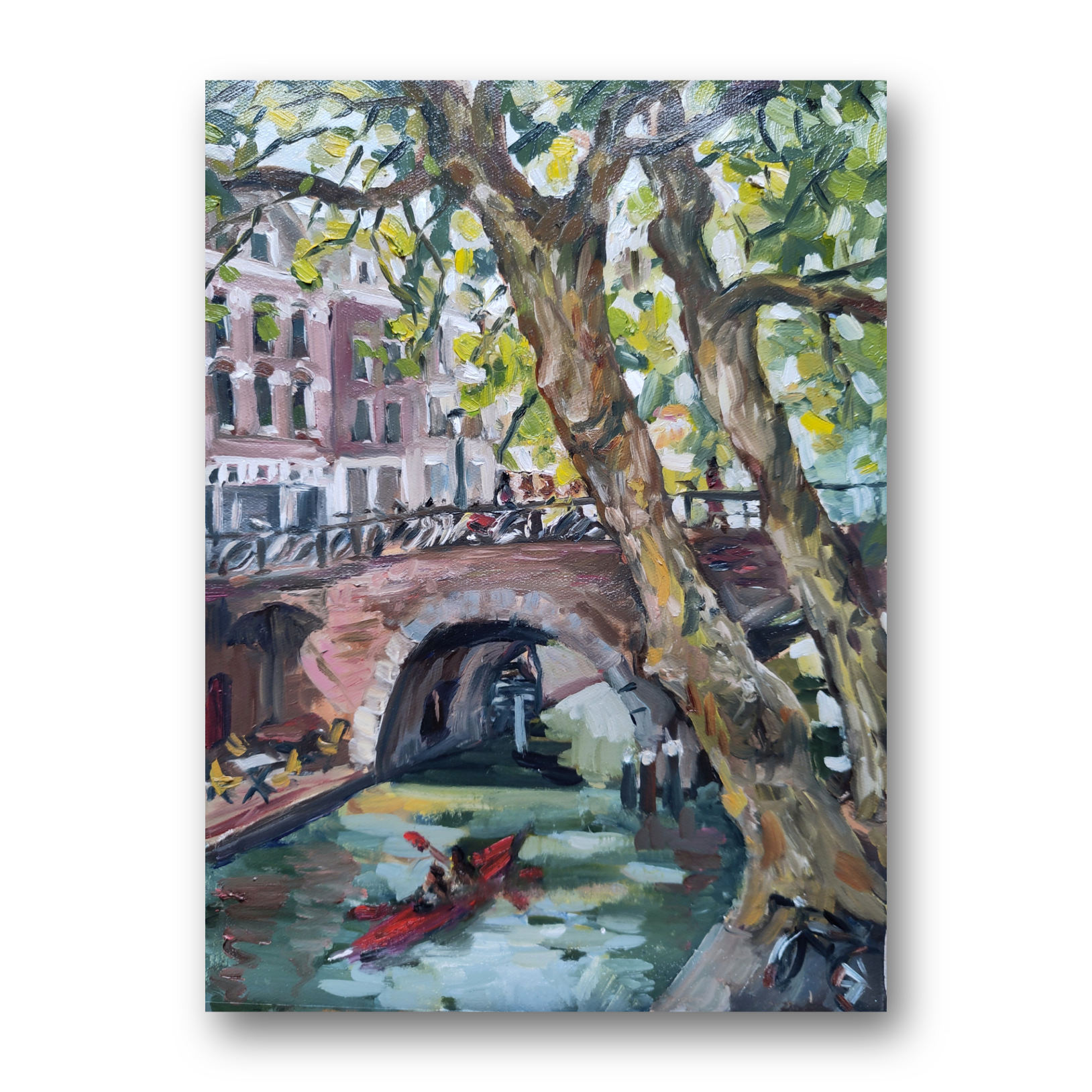Utrecht originele olieverf kunst Oude gracht