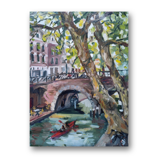 Utrecht originele olieverf kunst Oude gracht