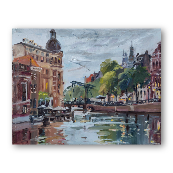 Original oil painting Amsterdam Rokin