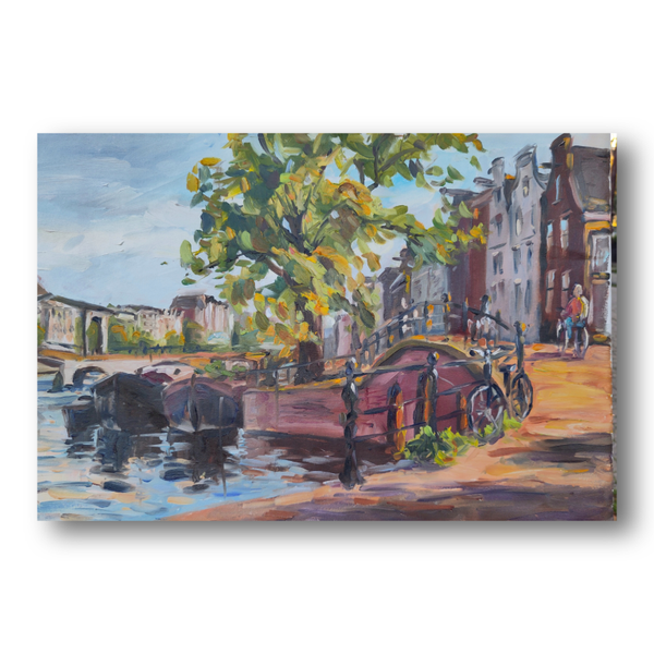 Original oil painting Amsterdam Amstel Magere brug