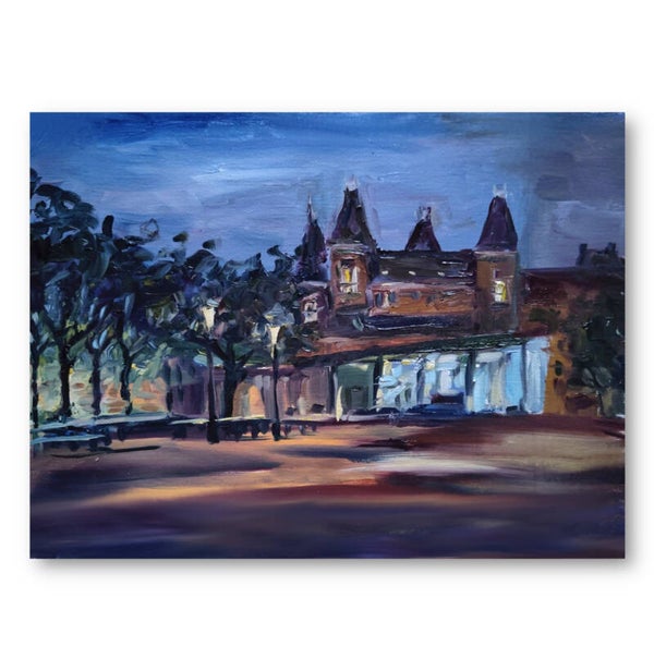 Amsterdam in het donker Originele schilderij op doek.
