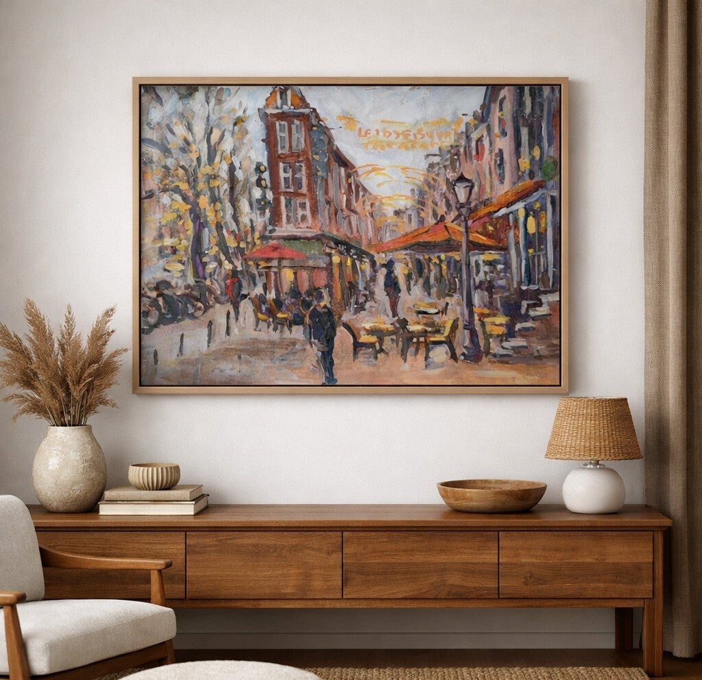 Original oil painting Amsterdam Leidsche Plein Framed