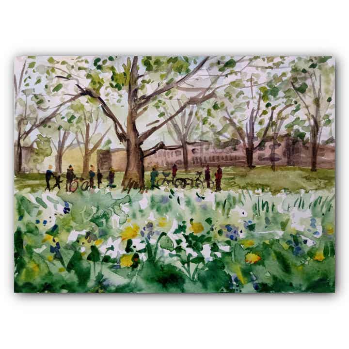 Amsterdam people in a park painting Original art Watercolor art Holland painting  Amsterdam art People art